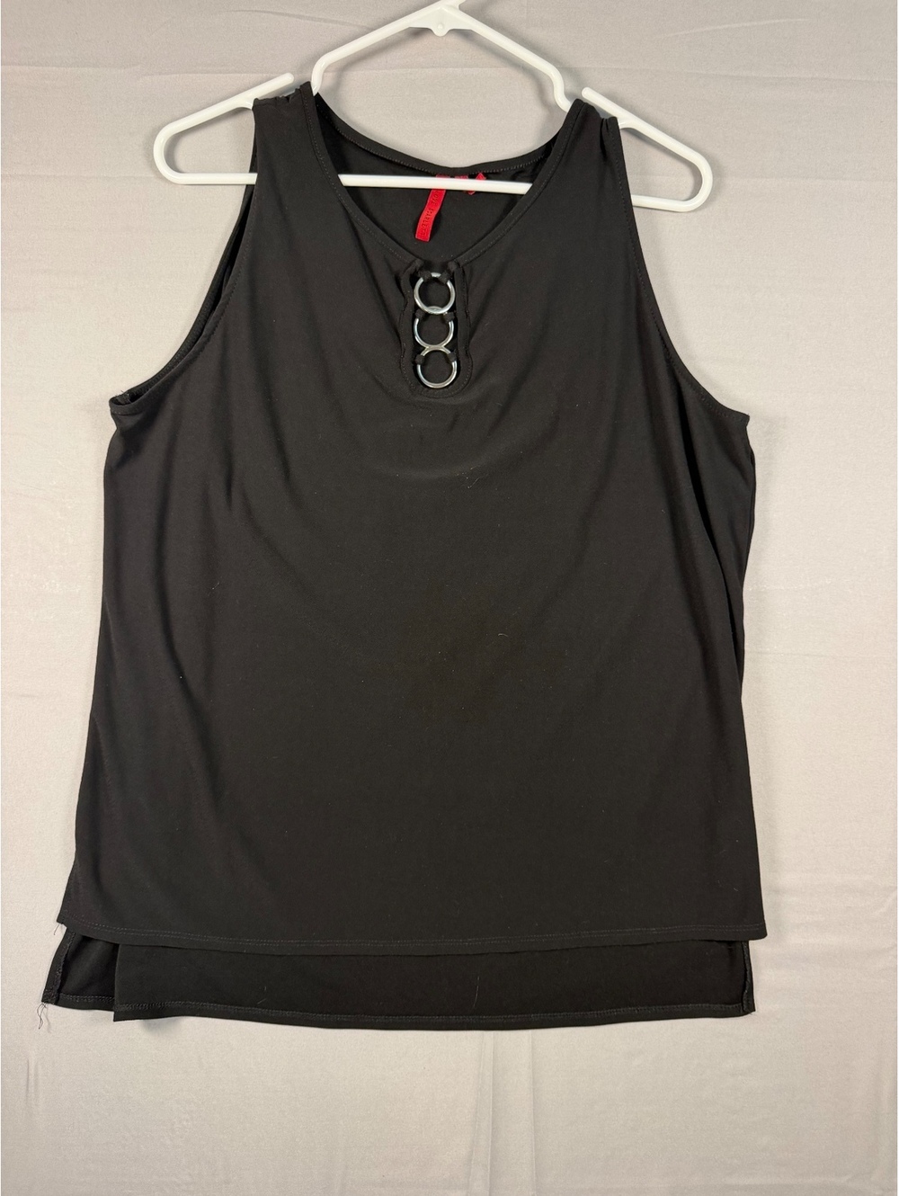 Love Scarlett Black Sleeveless Top with Silver Ring Detail Size L